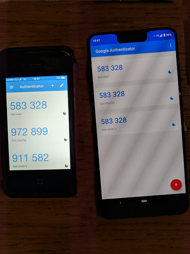 Phones showing TOTP Codes